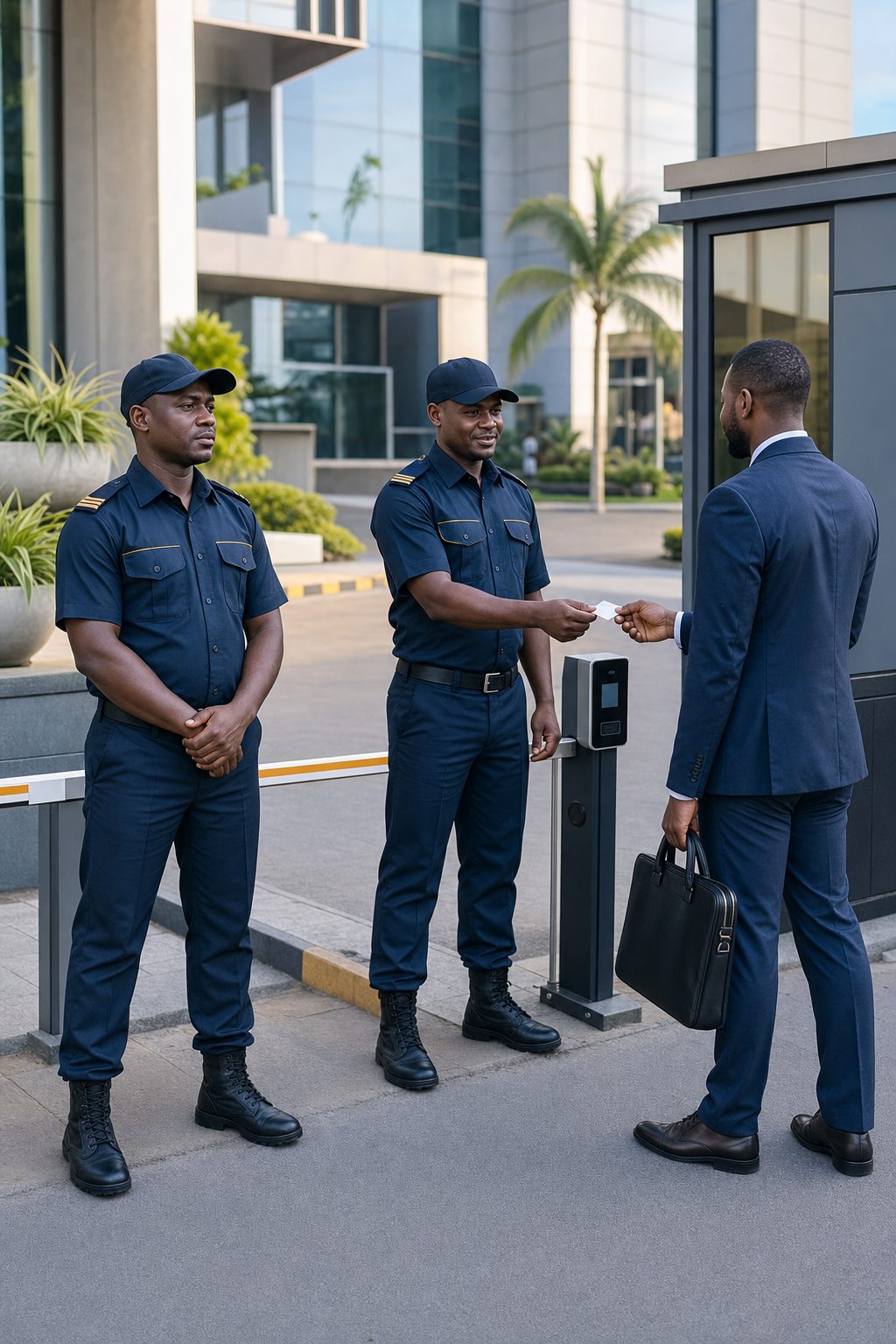 Agents de sécurité à un point de contrôle
